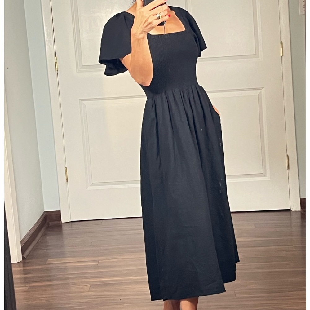 Madewell  black Puff-Sleeve Midi Dress - Picture 4 of 13